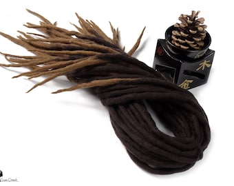 Dark to Light Brown Ombre Merino Wool Dreadlocks, Double Ended Dread Extensions