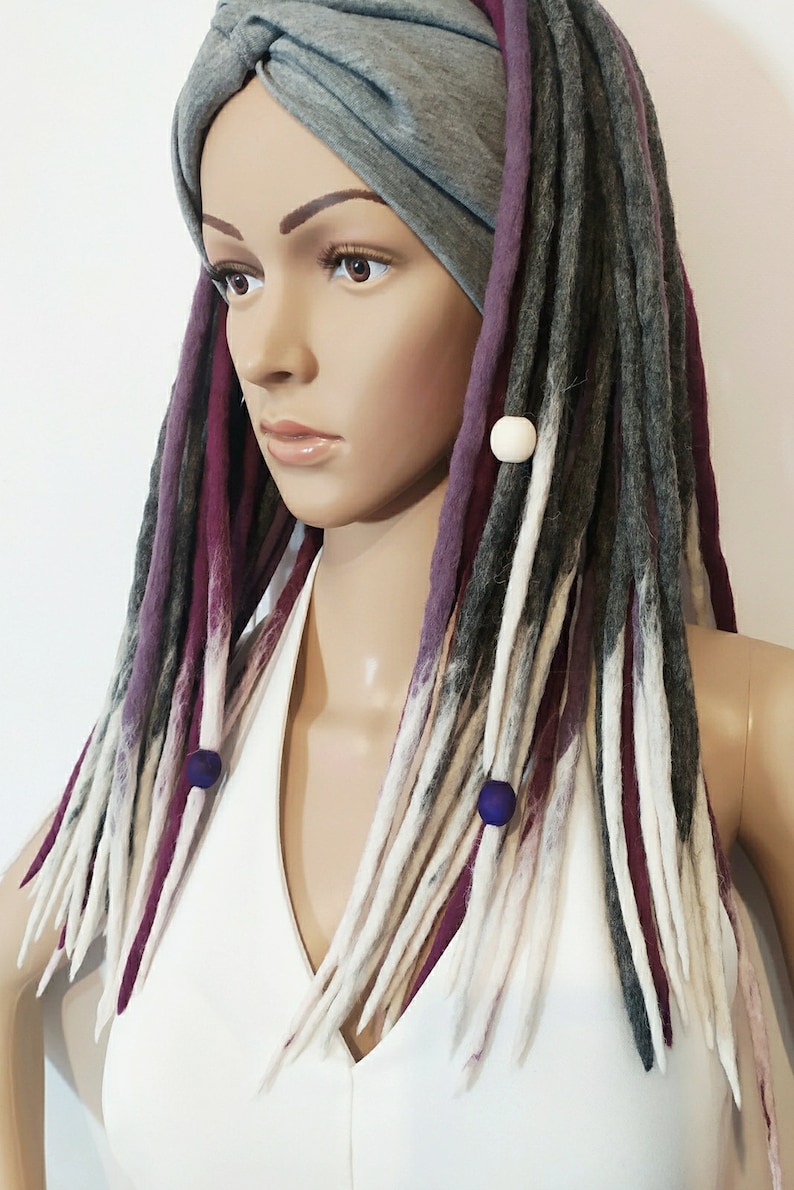 Full Set Wool Dreadlocks Purple Grey Dreads White Ombre Etsy