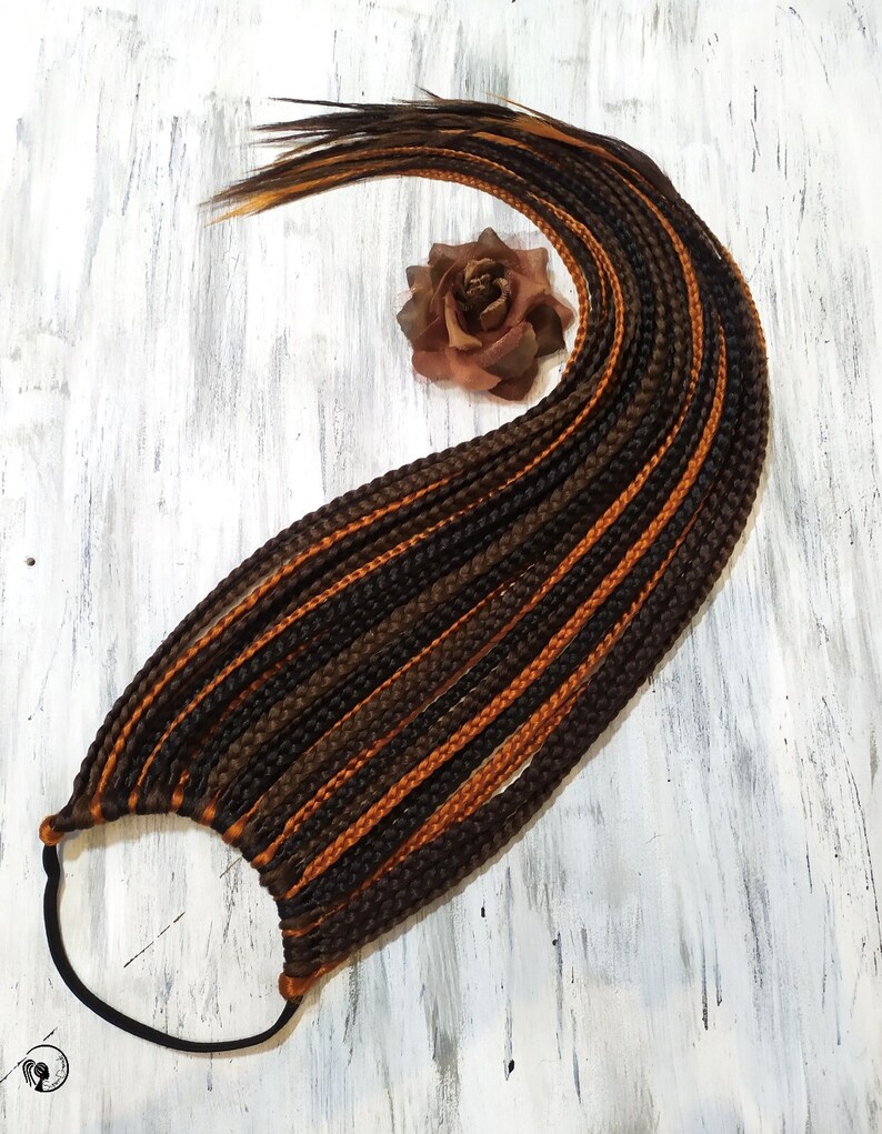Brown Ginger Braids Extensions on Hairband, Dreadlocks On Elastic Band, Amber Hairpiece, Braids Ponytail, Ginger Hair Wig, shops CHESTNUT ALLEY