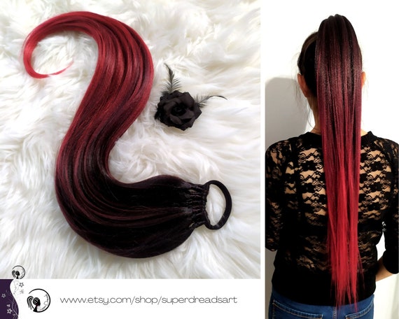 Black Red Ponytail Hair Extensions Ombre Hair on Elastic - Etsy Black Red Ponytail Hair Extensions Ombre Hair on Elastic - Etsy