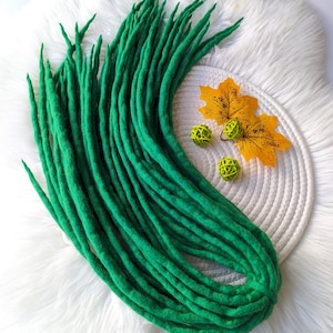 Green Wool Dreadlocks Extensions: Handmade Merino Double Ended Dreads