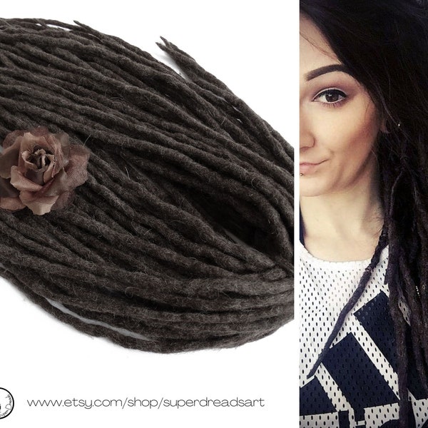 Dreadlocks en laine brune, extensions de dreads, double embout, CHOCOLAT CHAUD