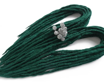 Dark Emerald Green Merino Wool Dreadlocks, Double Ended Dread Extensions