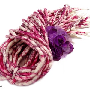Pink White Wool Dreadlocks, Dreads Extensions, Double Ended Dreadlocks, RASPBERRY ICE CREAM