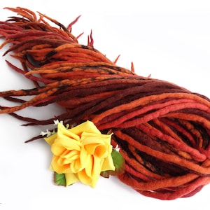 Full Set Orange Wool Dreadlocks, Ginger Dreads Extensions, Orange Boho Hippie Dreads, Red Black Wool Dreads, Double Ended, FIERY FLAMENCO