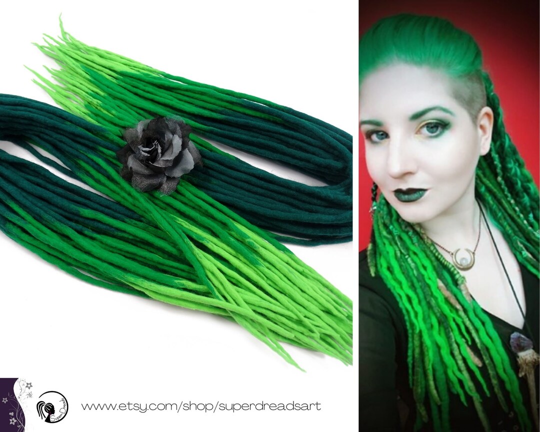 Green Wool Dreadlocks Green Ombre Dreads Dreadlock Etsy