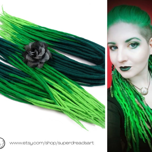 Green Wool Dreadlocks, Green Ombre Dreads, Dreadlock Extensions, Double Ended, ELEGANT MALACHITE