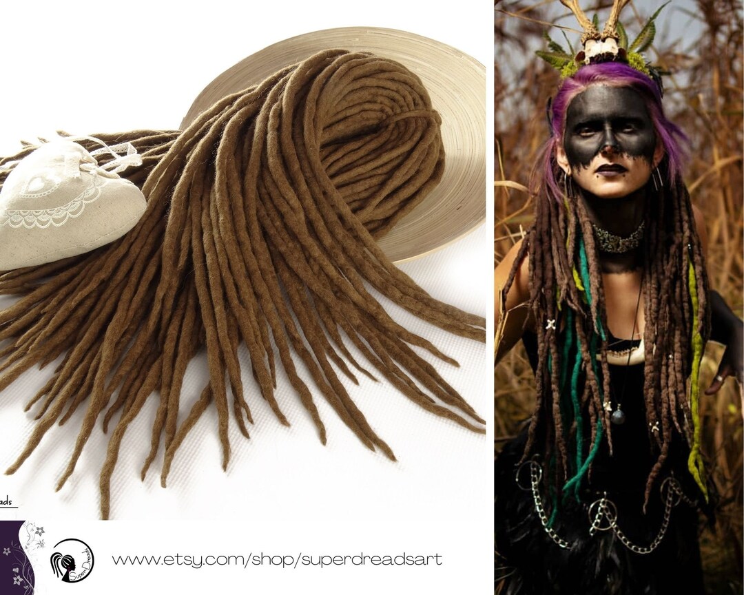 Brown Wool Dreadlocks, Light Brown Dreads Extensions, Bronze Natural
