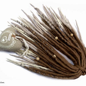 Full Set WOOL DREADLOCKS, light brown Ombre Dread Extensions, Blonde Beige Dreadlocks with beads and threads, Double Ended Dreadlock set