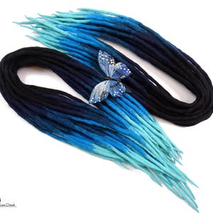 Blue Wool Dreadlocks, Black Dreads Extensions, Double Ended, BLUE AQUARIUS