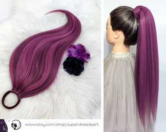 Purple Pink Ponytail Hair Extensions, Hair on Elastic Band, Synthetic Hair Extension, Hairband Wig, Hair Falls, Hairpiece wig, HEATHER LADY