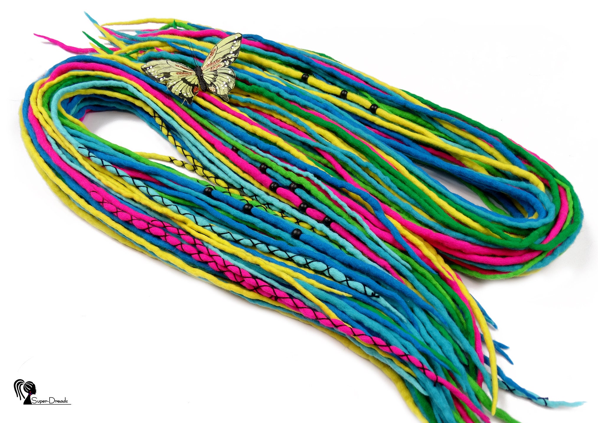 Full Set Rainbow Wool Dreadlocks Colorfull Dreads Extensions Etsy