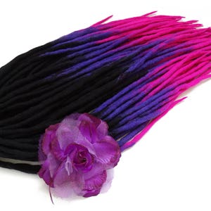 Black Purple Wool Dreadlocks, Pink Ombe Dreads, Dreadlock Extensions, Double Ended, AURORA BOREALIS