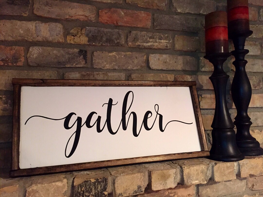 Gather. Wood Sign. Rustic Decor. Living Room. Entry Way Decor. Framed ...