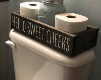 Bella scatola decorativa per il bagno, in legno rustico, scatola decorativa divertente in legno, perfetta per riporre carta igienica, pannolini, 2 lati, idea regalo divertente, Earthen