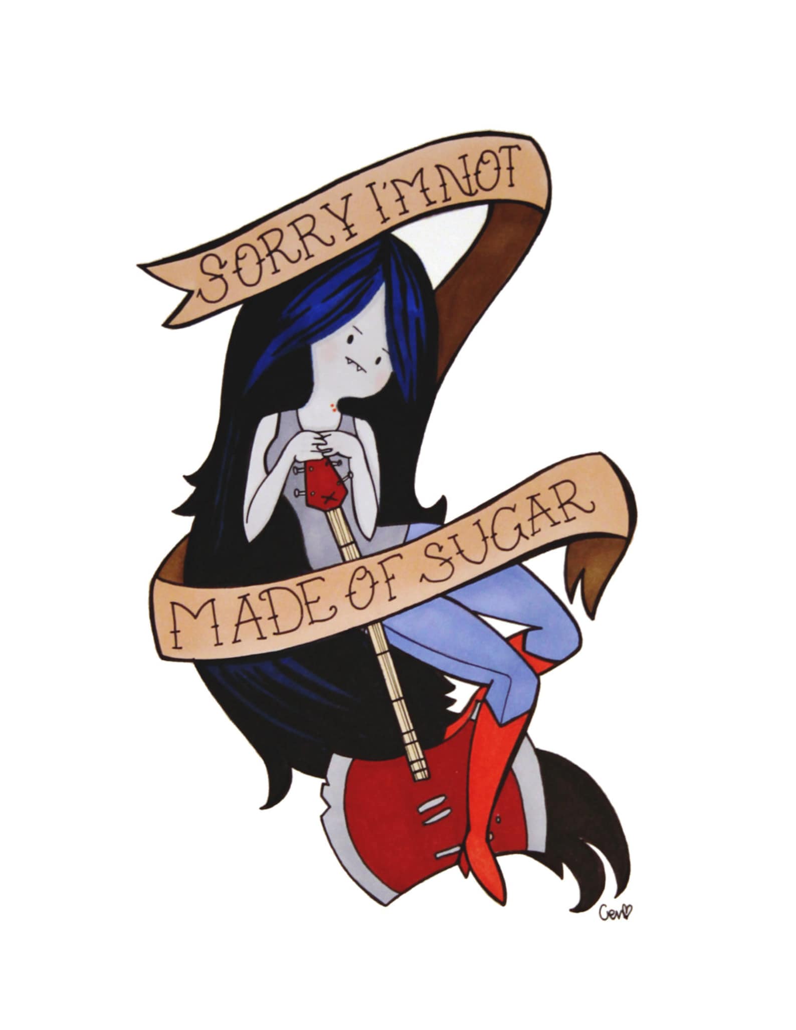Marceline the Vampire Queen Tattoo Style Print - Etsy
