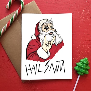 Cartão de Natal "Hail Santa" do Papai Noel em Metal Preto