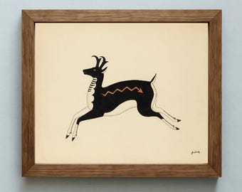 American Pronghorn Antelope art print, Awa Tsireh Deer painting, Wildlife drawing, Bold graphic animal, Pueblo Indian wall art, Southwest
