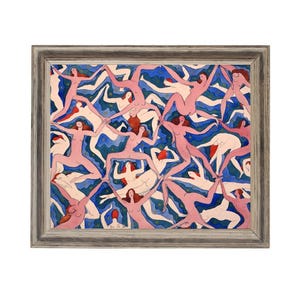 Women dancing art print, Emanuel Frinta, Bez Nazvu, 1920, Woman painting, Modern wall art, Pink, Blue, Figures, Bodies, Humans, Colorful