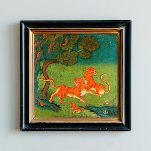 Colorful Tibetan tiger painting, Vintage tigers art print, Big cat wall art, Antique animal art, Asian animals, Exotic, Jungle decor image 1
