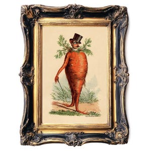 Victorian carrot man, Vintage kitchen art print, Funny kitchen poster, Food wall art, Kitsch, Strange, Bizarre, Absurd, Odd, Curious, Weird