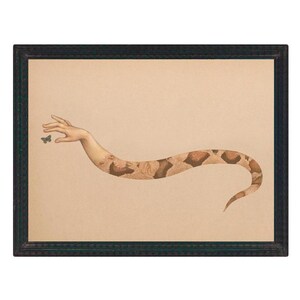 Latent Desires, Surreal collage art print, Snake, Woman's Hand, Moth, Eve and the Serpent, Strange wall art, Femme Fatale, Psychological