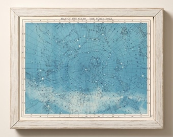 Antique Map of the Stars art print, The North Pole, Vintage star chart, Constellations wall art, Astronomy poster, Celestial diagram, Sky