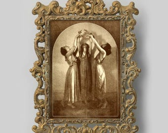 Three Witches antique photograph print, Vintage women dancing art print, Wicca, Pagan, Coven, Seance, Witchcraft, Priestess, Sorceress