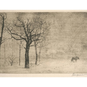 Lone wolf art print, Wildlife wall art, Wolf drawing, Antique etching, Winter landscape, Snow, Northwoods, Vintage animal black and white