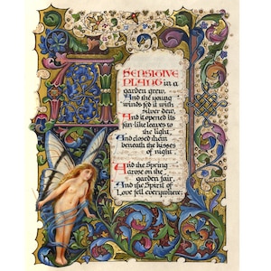 Romantic poetry art print, Illuminated manuscript, Percy Bysshe Shelley poem, Fairy art, Garden, Spring, Love poem, Romantic art, Ornate