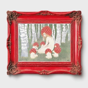 Mother Mushroom with her children, Edward Okun, Vintage mushroom art print, Mushrooms wall art, Woodland decor, Antique forest art print