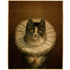 Kitsch cat art print, Cat wall art, Victorian cat portrait, Vintage cat painting, Animal art print, Animal painting, Small art print, Tabby