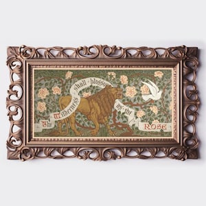 The Wilderness Shall Blossom as the Rose, Art nouveau painting, Walter Crane design, Arts and Crafts, Lion art print, Enchanted forest image 1