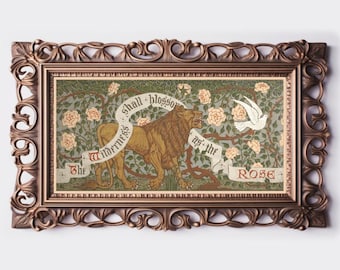 The Wilderness Shall Blossom as the Rose, Art nouveau painting, Walter Crane design, Arts and Crafts, Lion art print, Enchanted forest