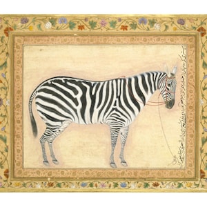 Antique zebra art print, Zebra painting, Antique animal art, Vintage animal art, Asian art, Ethnic art, Colorful, Ornate, Safari, Exotic