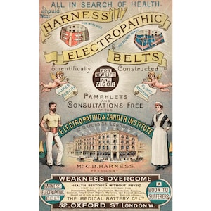 Victorian advertisement art print, Electropathic belts, Steampunk art print, Antique psychiatry, Vintage advertising art, Victorian ephemera