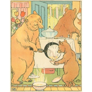 Three bears art print, Nursery fairy tale art, Nursery storybook art, Antique book illustration, Art for children, Art for kids room, Animal