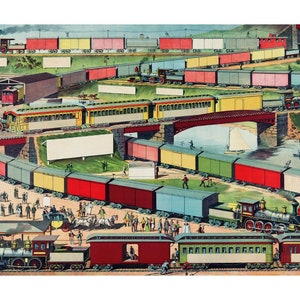 Antique Train art print, Colorful vintage train wall art, Steam engine, Locomotive, Railroad art, Boy&#39;s room, Boy nursery, Childrens, Kids