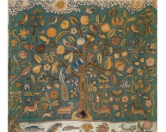 Tree of life art print, Medieval tapestry, Bestiary, Nature wall art, Antique unicorn, British folk art, 17th century, Ornate home decor