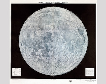 Large Map of the Moon, Vintage moon map print, Celestial diagram, Surface of the moon art print, Lunar mosaic, Astronomy poster, Full moon