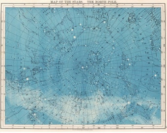 Antique Map of the Stars art print, The North Pole, Vintage star chart, Constellations wall art, Astronomy poster, Celestial diagram, Sky