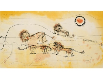 Pride of lions, Paul Klee art print, Modern wall art, Lion painting, Nursery decor, Children's art, Art brut, Yellow
