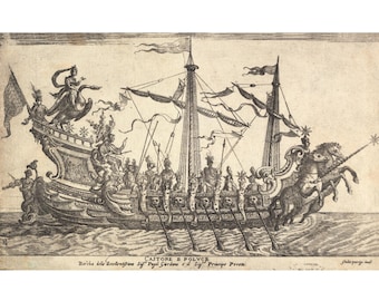 Antique ship art print, 17th century Italian battleship, Renaissance Italy, Oar ship art print, Ship poster, War ship, Ship wall art