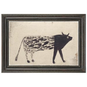 Bill Traylor bull painting, Modern black and white animal drawing, Vintage folk wall art, Americana art print, Primitive farm animal art image 1