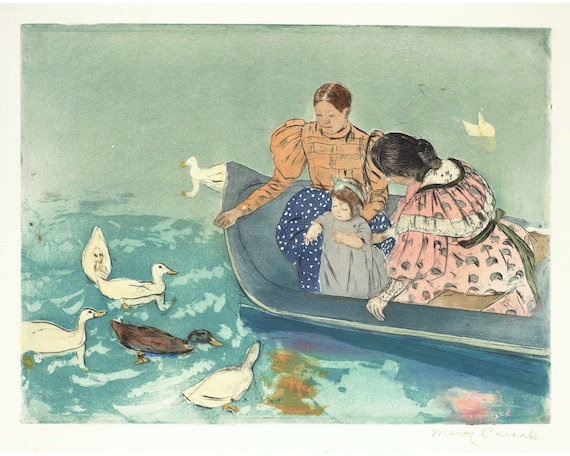 Feeding the Ducks, Mary Cassatt Art Print, Vintage Women Painting