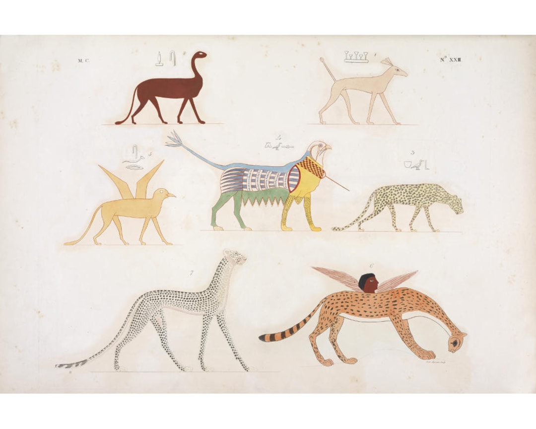 Egyptian Mythical Creatures Art Print, Ancient Egyptian Animal Art
