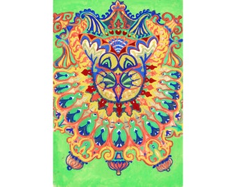 Psychedelic Kaleidoscope cat by Louis Wain, Vintage cat painting, Outsider art, Louis Wain Sicilian cat art print, Colorful animal wall art