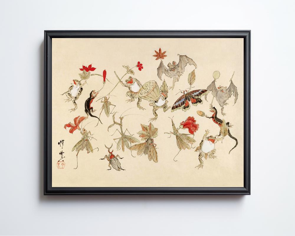 アート・デザイン・音楽 RED DATA ANIMALS 01-01 Dancing Forest Animals Art Print, Japanese Animal Painting