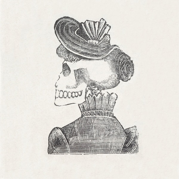 José Guadalupe Posada art print, Memento Mori skull portrait, Skeleton wall art, Calavera, Day of the Dead, Mexican Folk art, Skull painting