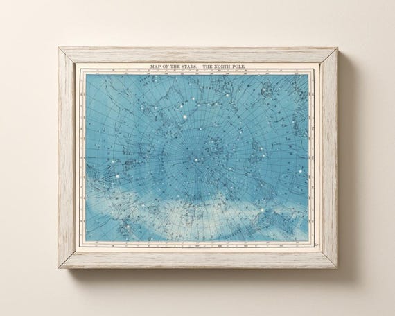 Antique Map of the Stars art print, The North Pole, Vintage star chart, Constellations wall art, Astronomy poster, Celestial diagram, Sky